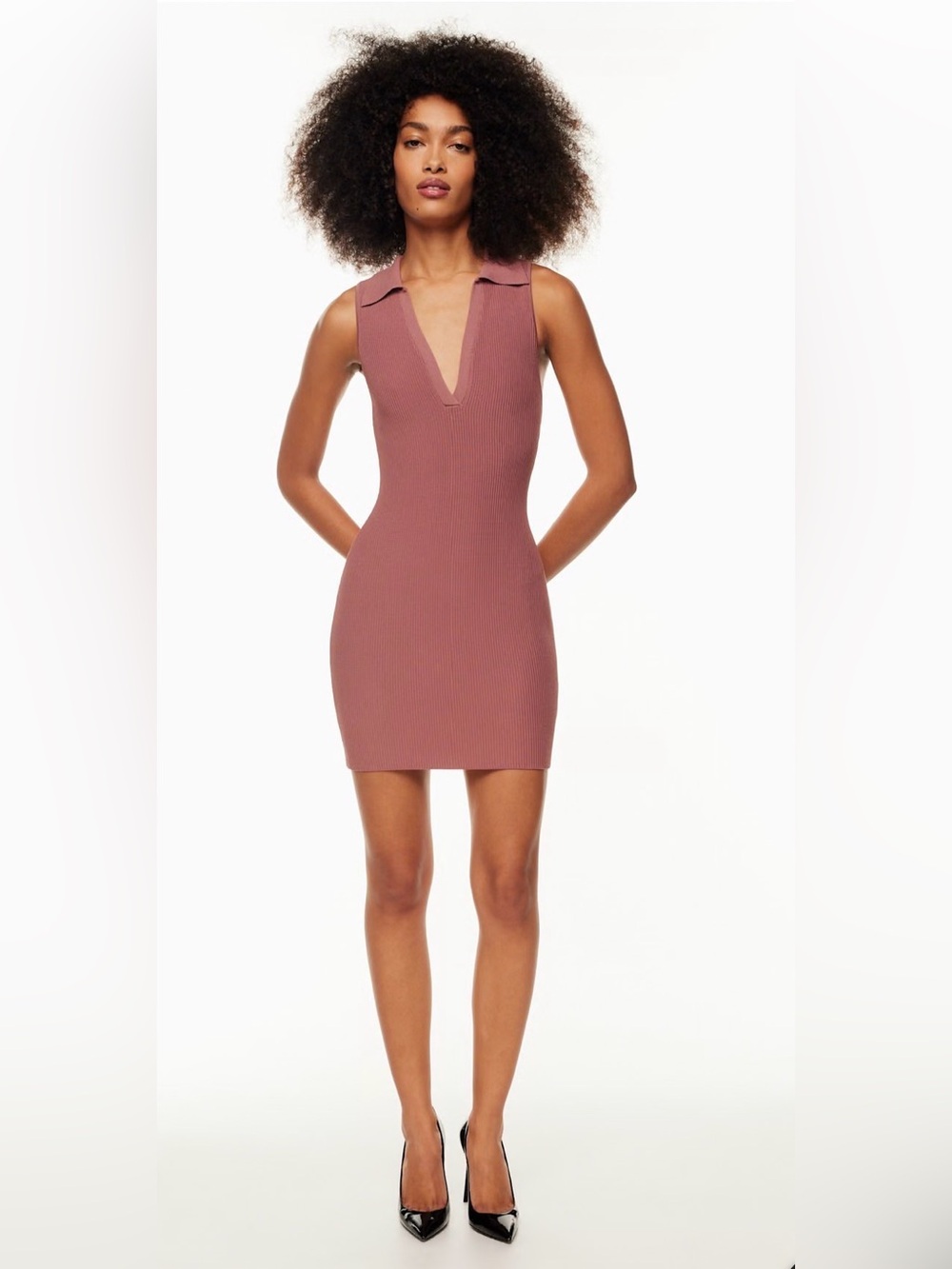 Aritzia Babaton Sculpt Knit Ribbed Mini Dress Size Medium Pink Peach Color